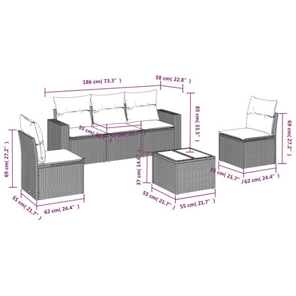 Set Divano da Giardino 6 pz con Cuscini Grigio in Polyrattan - homemem39