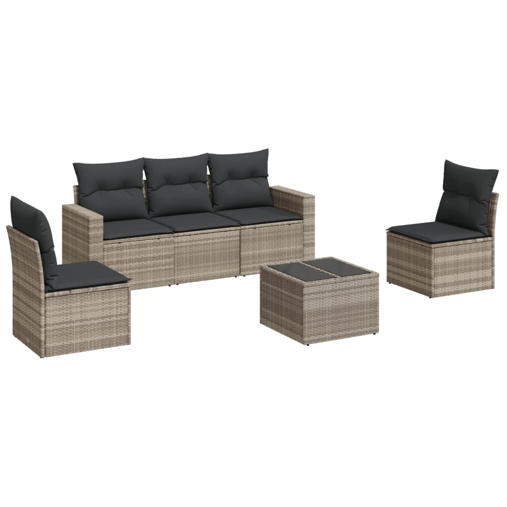 Set Divano da Giardino 6pz con Cuscini Grigio Chiaro Polyrattan - homemem39