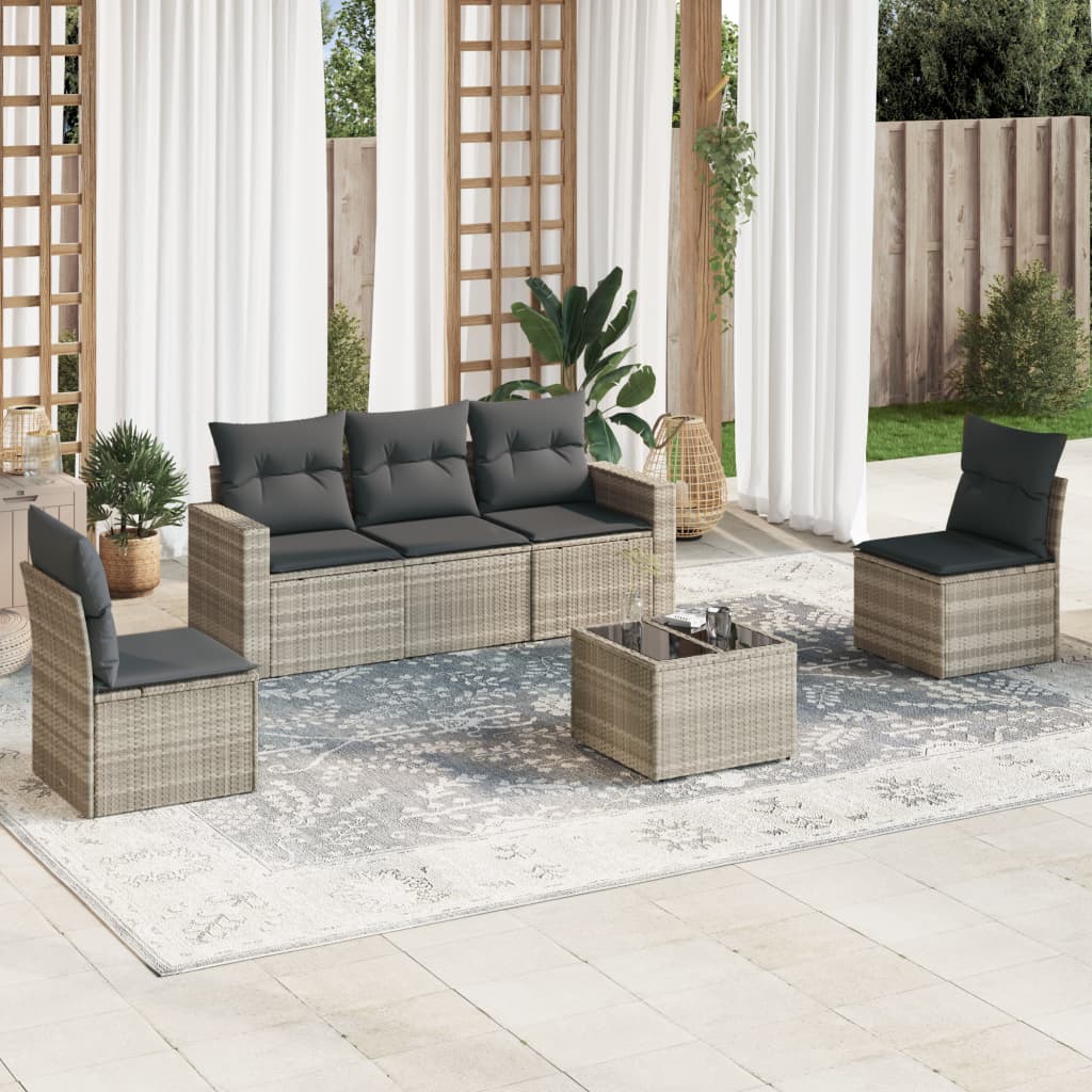 Set Divano da Giardino 6pz con Cuscini Grigio Chiaro Polyrattan - homemem39