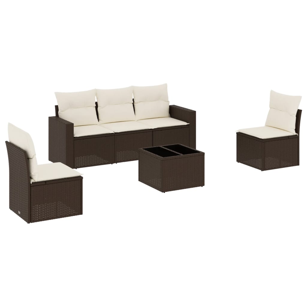 Set Divano da Giardino 6 pz con Cuscini Marrone in Polyrattan - homemem39