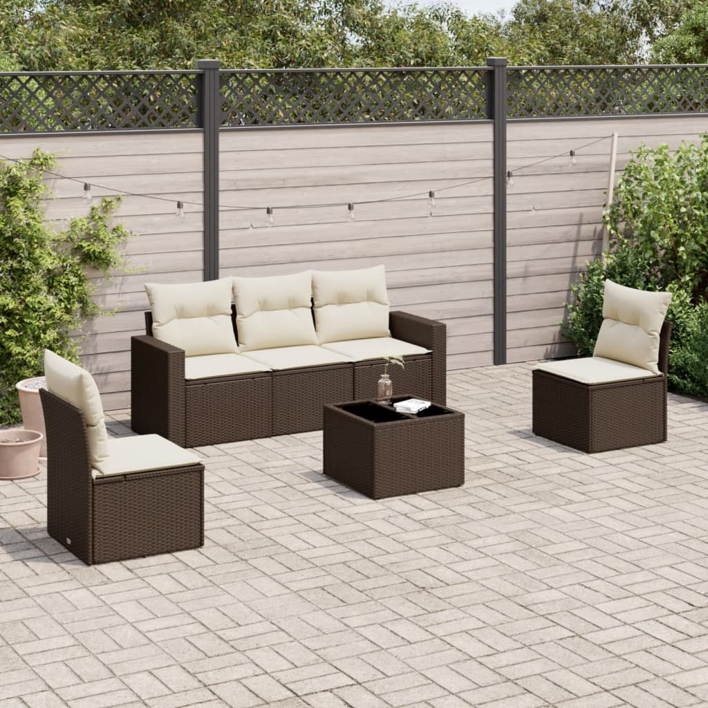 Set Divano da Giardino 6 pz con Cuscini Marrone in Polyrattan - homemem39