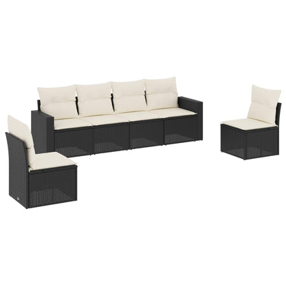 Set Divano da Giardino 6 pz con Cuscini Nero in Polyrattan - homemem39