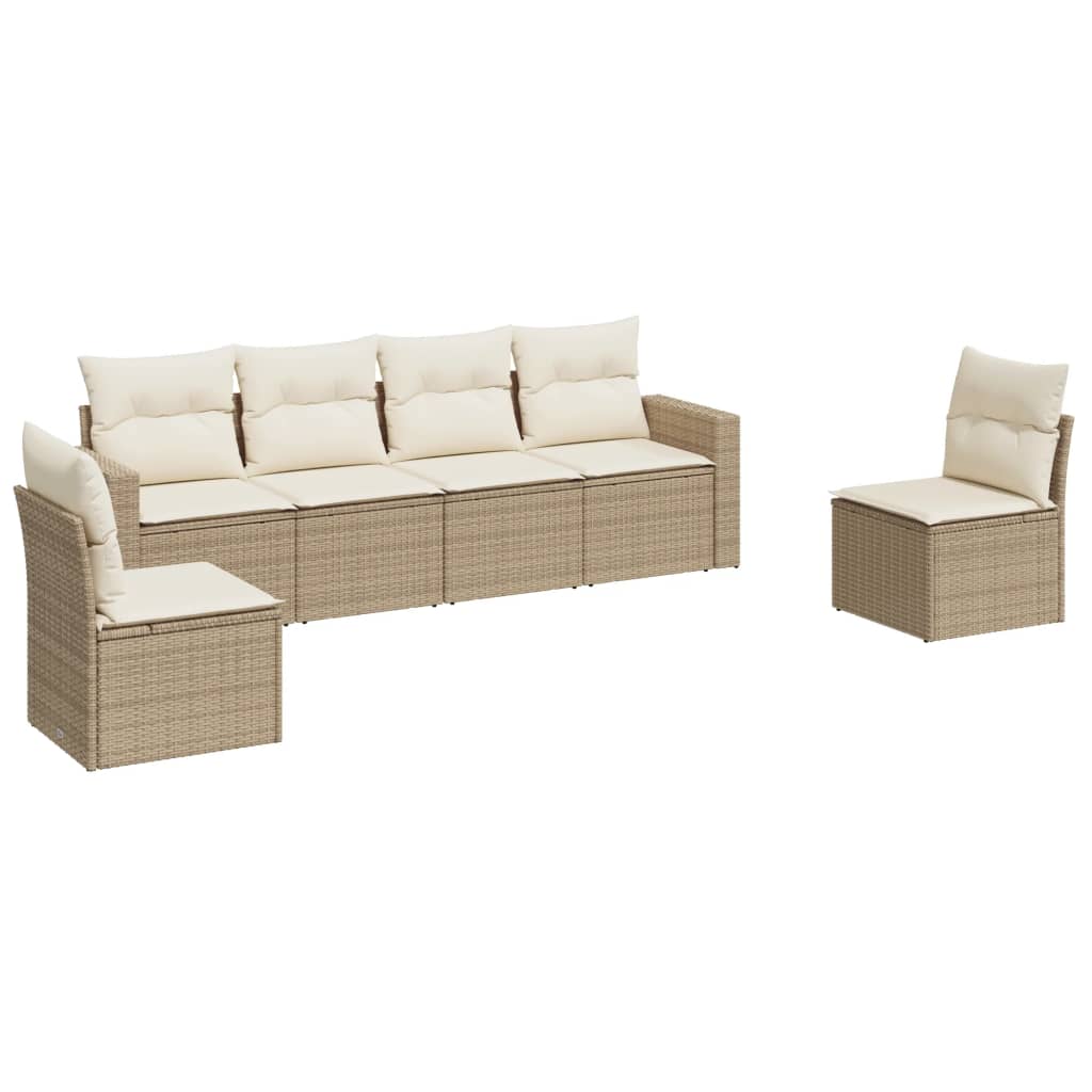 Set Divano da Giardino 6 pz con Cuscini Beige in Polyrattan - homemem39