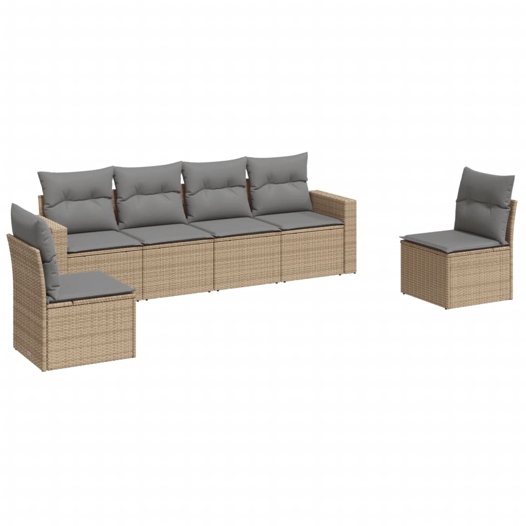 Set Divano da Giardino 6 pz con Cuscini Beige in Polyrattan - homemem39