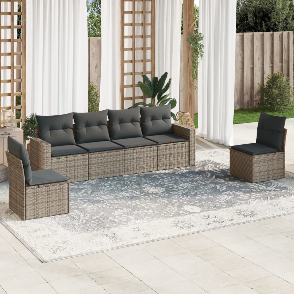 Set Divano da Giardino 6 pz con Cuscini Grigio in Polyrattan - homemem39