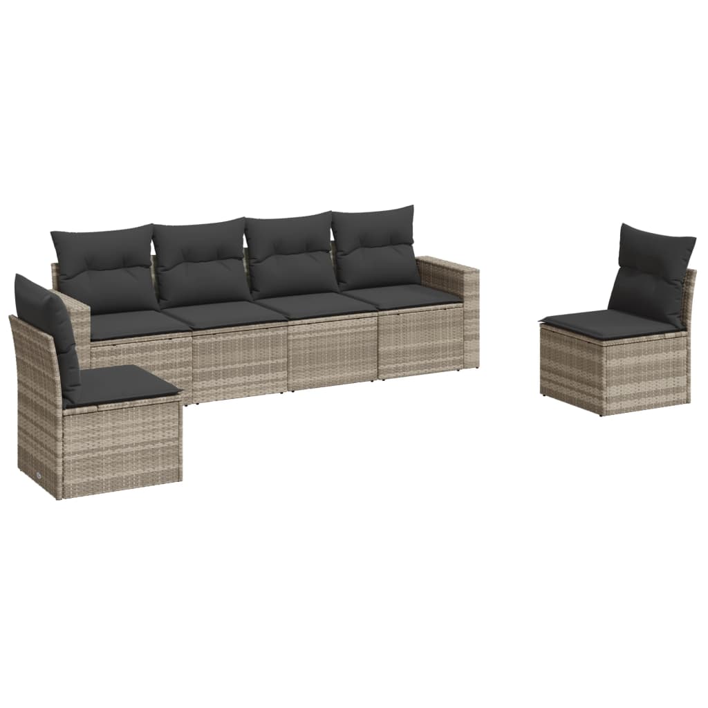 Set Divano da Giardino 6pz con Cuscini Grigio Chiaro Polyrattan - homemem39