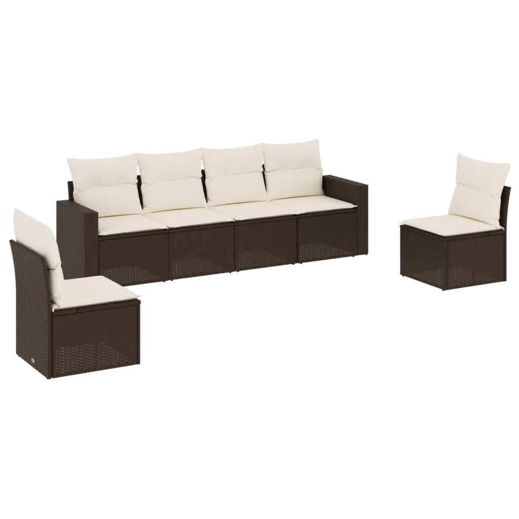 Set Divani da Giardino 6 pz con Cuscini Marrone in Polyrattan - homemem39