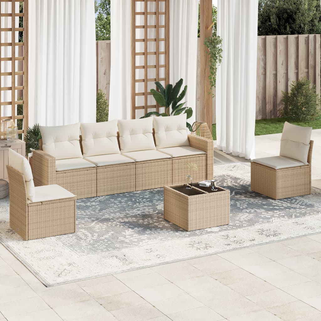 Set Divani da Giardino 7 pz con Cuscini Beige in Polyrattan - homemem39