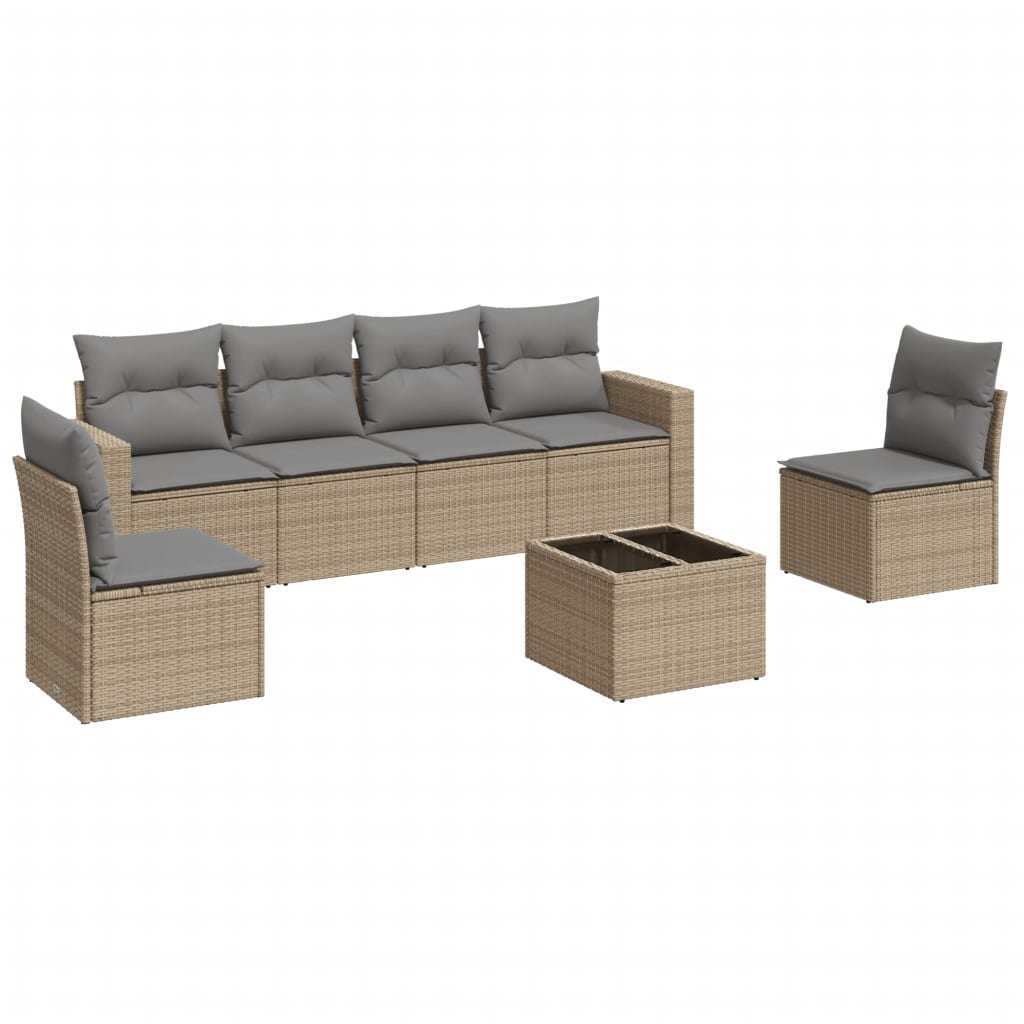 Set Divani da Giardino 7 pz con Cuscini Beige in Polyrattan - homemem39