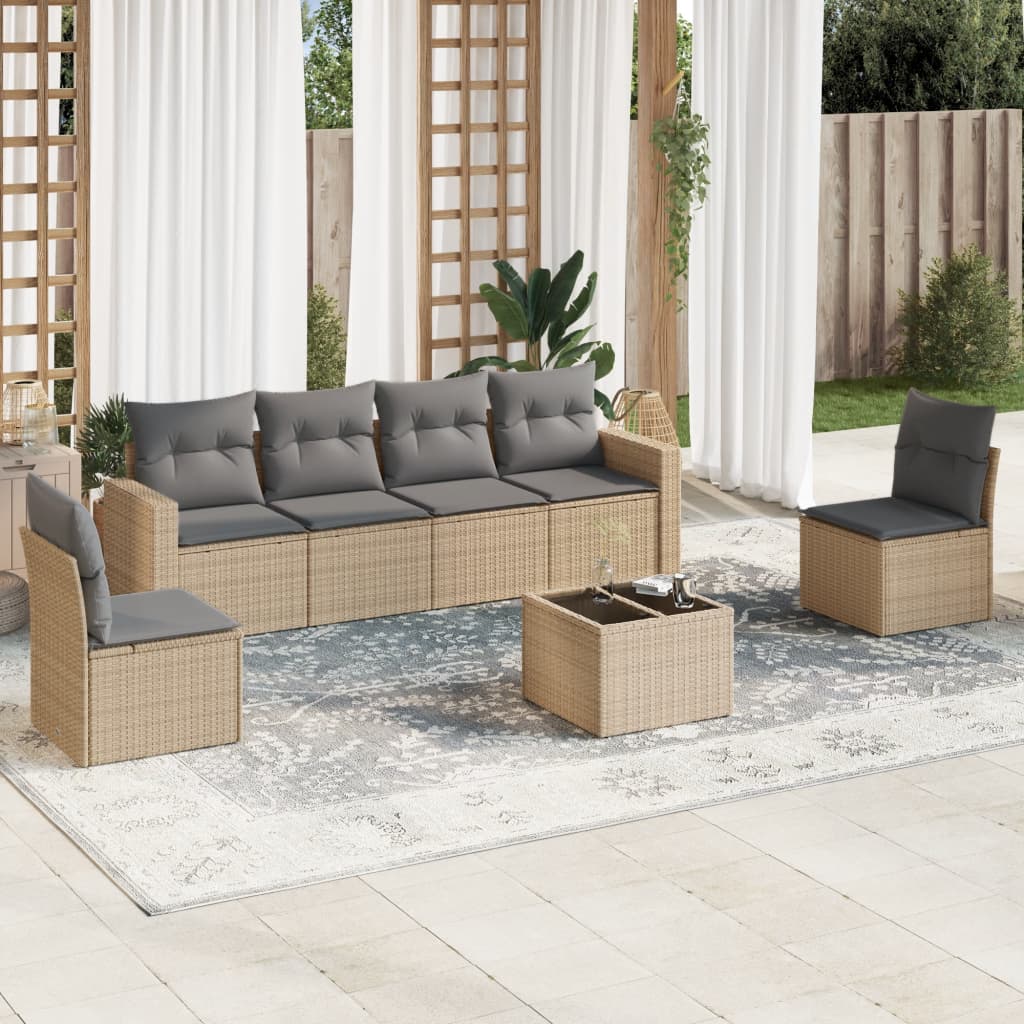 Set Divani da Giardino 7 pz con Cuscini Beige in Polyrattan - homemem39