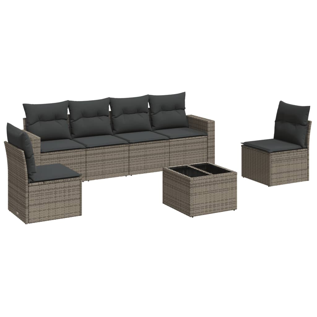 Set Divani da Giardino 7 pz con Cuscini Grigio in Polyrattan - homemem39