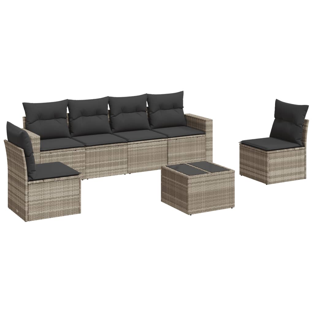 Set Divani da Giardino 7pz con Cuscini Grigio Chiaro Polyrattan - homemem39