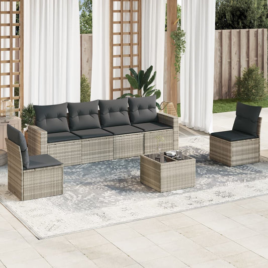 Set Divani da Giardino 7pz con Cuscini Grigio Chiaro Polyrattan - homemem39