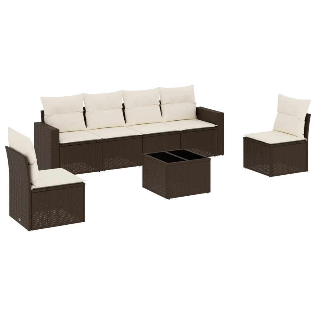 Set Divani da Giardino 7 pz con Cuscini Marrone in Polyrattan - homemem39