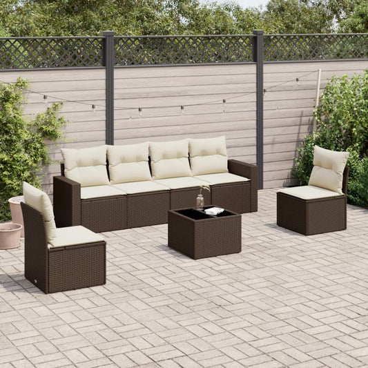 Set Divani da Giardino 7 pz con Cuscini Marrone in Polyrattan - homemem39