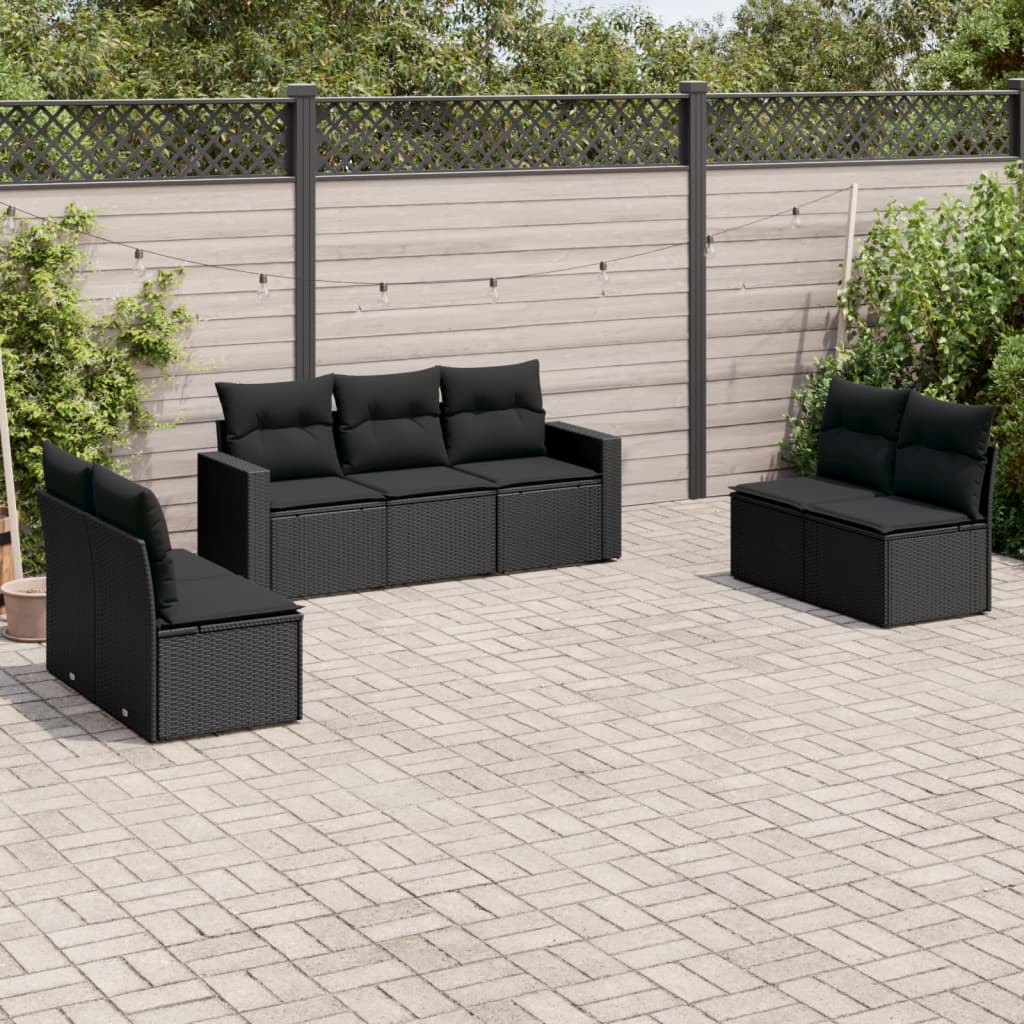 Set Divani da Giardino con Cuscini 7pz Nero Polyrattan - homemem39