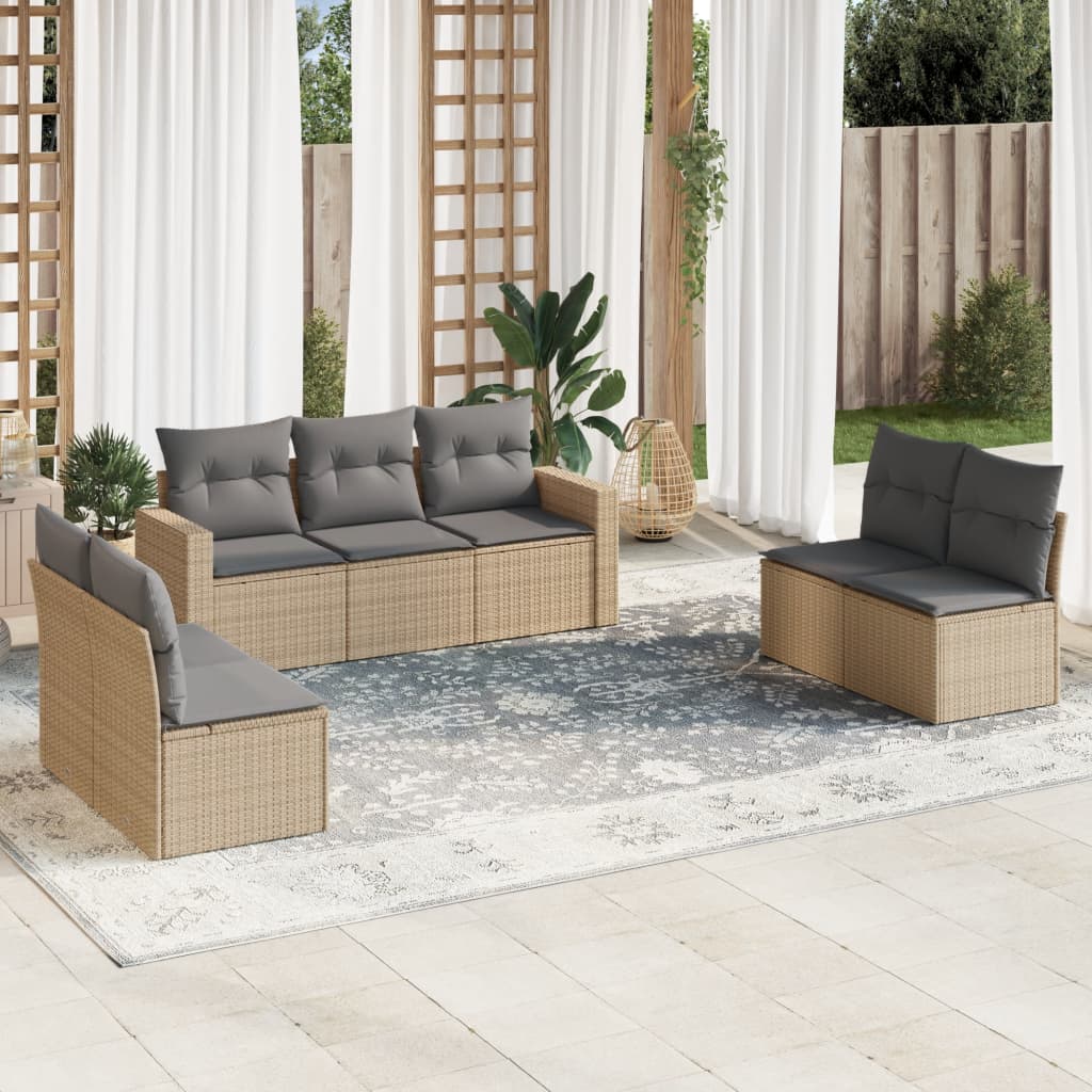 Set Divani da Giardino 7 pz con Cuscini Beige in Polyrattan - homemem39