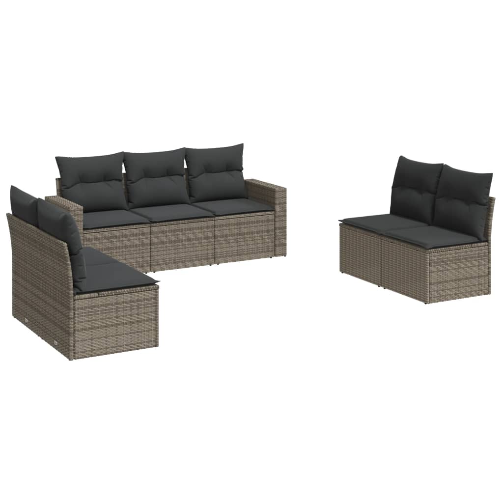 Set Divani da Giardino 7 pz con Cuscini Grigio in Polyrattan - homemem39