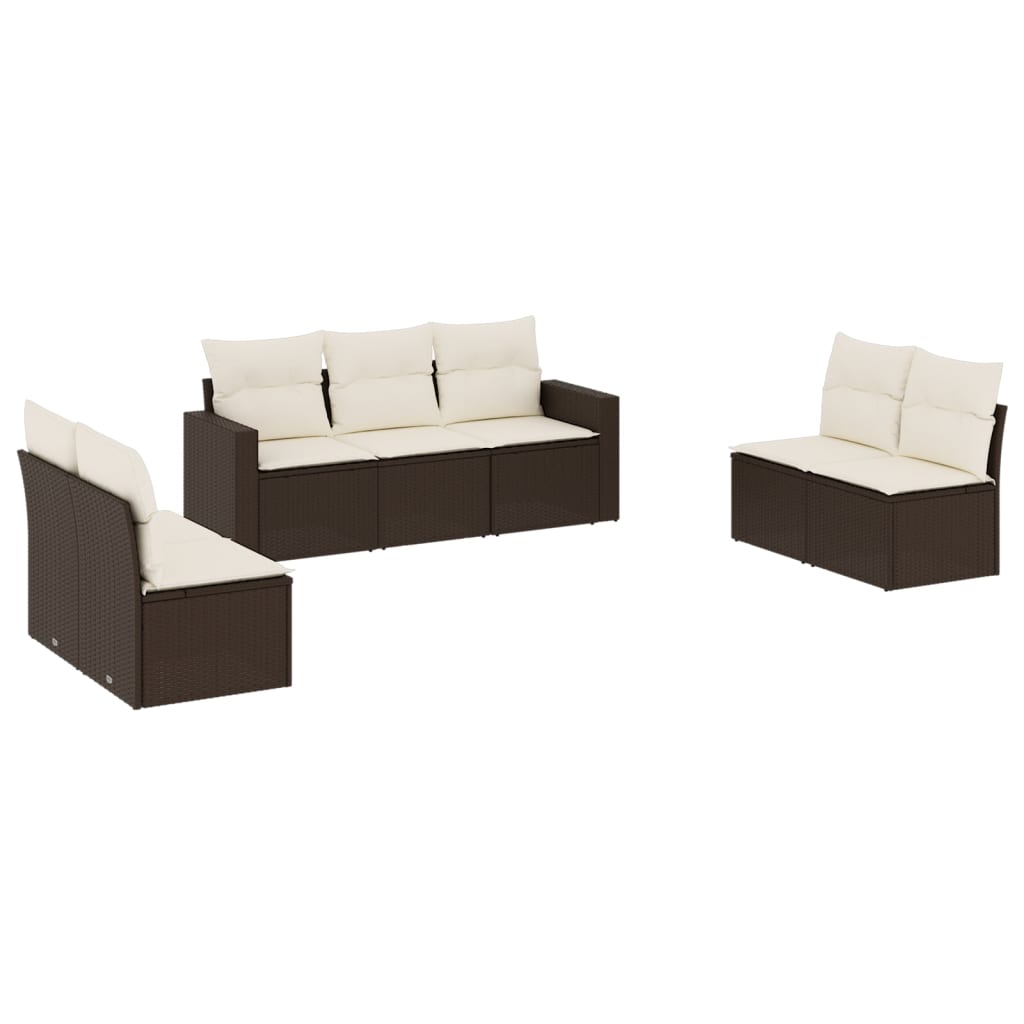 Set Divani da Giardino 7 pz con Cuscini Marrone in Polyrattan - homemem39