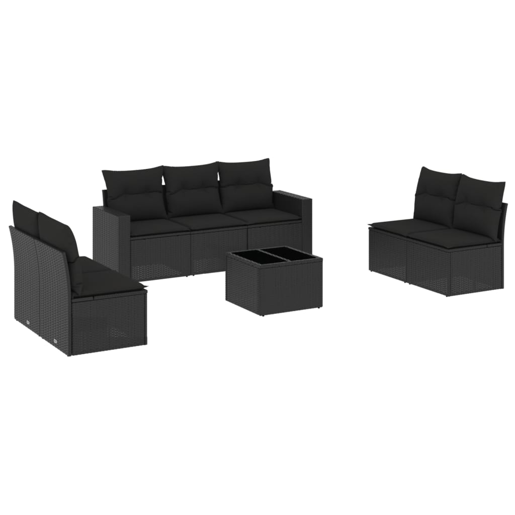 Set Divani da Giardino con Cuscini 8 pz Nero in Polyrattan - homemem39