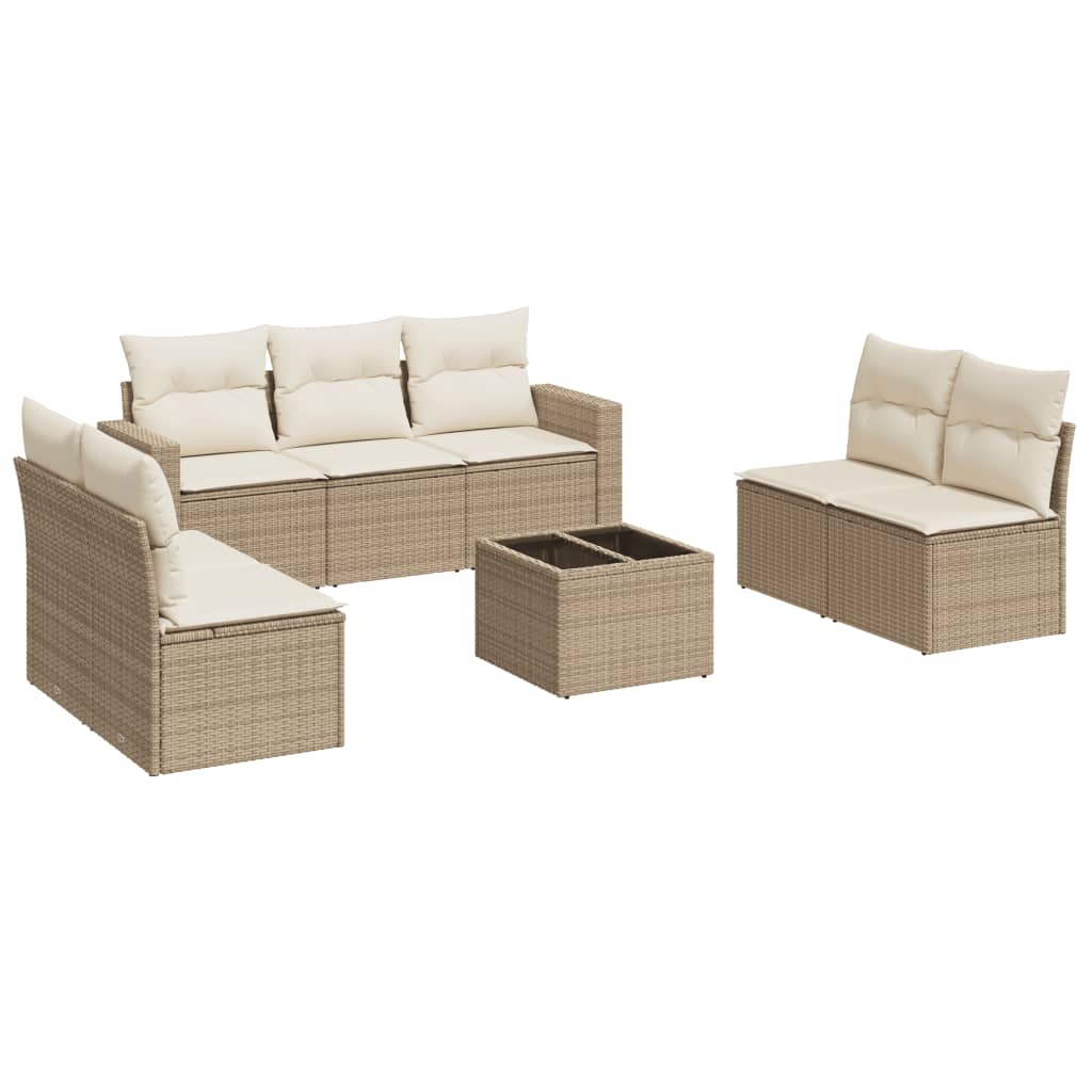 Set Divano da Giardino 8 pz con Cuscini Beige in Polyrattan - homemem39