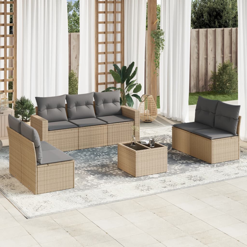 Set Divano da Giardino 8 pz con Cuscini Beige in Polyrattan - homemem39