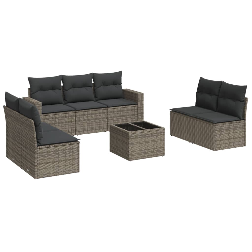 Set Divano da Giardino 8 pz con Cuscini Grigio in Polyrattan