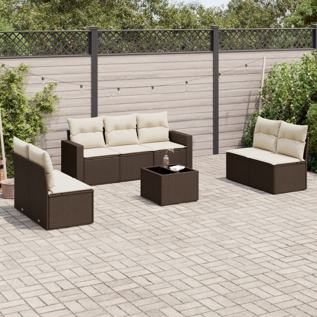 Set Divani da Giardino 8 pz con Cuscini Marrone in Polyrattan - homemem39