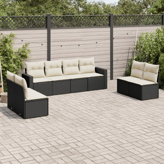 Set Divani da Giardino con Cuscini 8 pz Nero in Polyrattan - homemem39