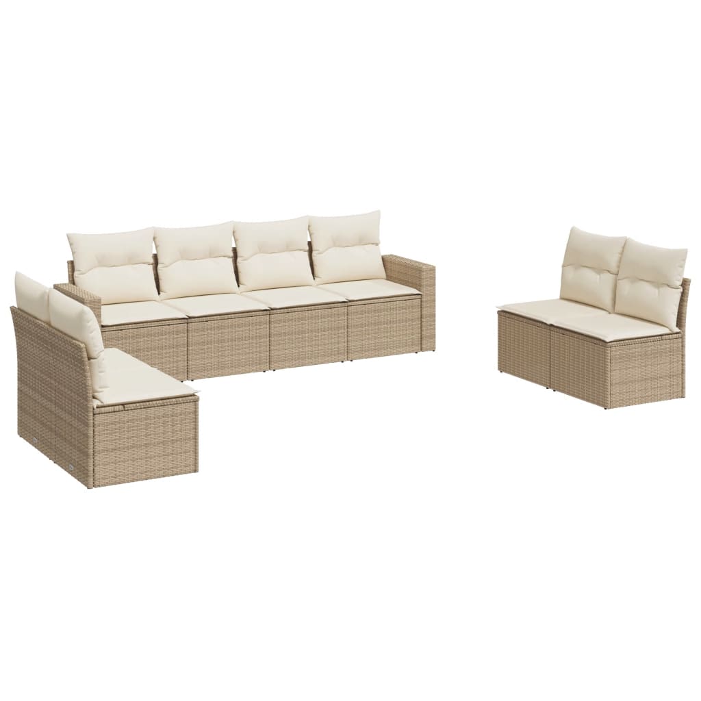 Set Divano da Giardino 8 pz con Cuscini Beige in Polyrattan - homemem39