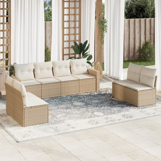 Set Divano da Giardino 8 pz con Cuscini Beige in Polyrattan - homemem39