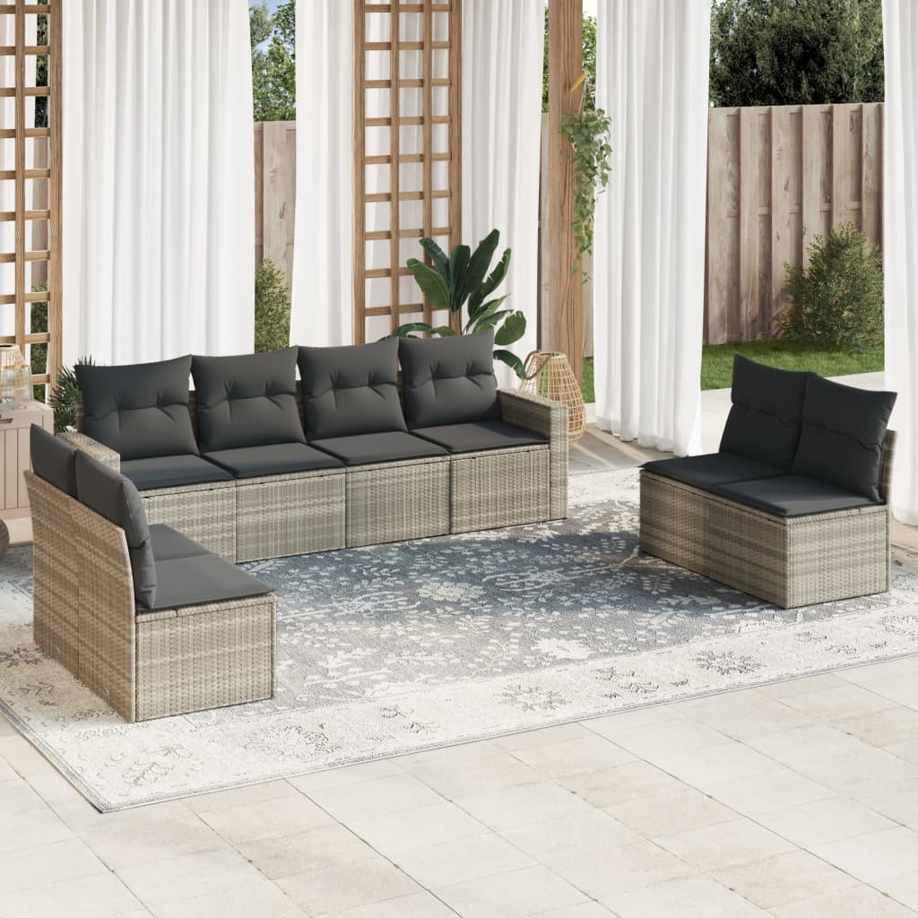 Set Divano da Giardino 8pz con Cuscini Grigio Chiaro Polyrattan - homemem39