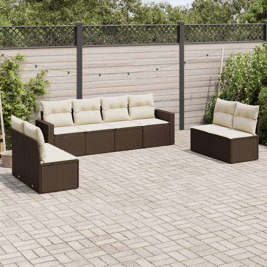 Set Divani da Giardino 8 pz con Cuscini Marrone in Polyrattan - homemem39