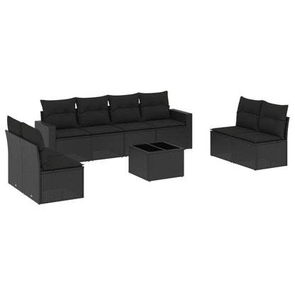 Set Divani da Giardino 9 pz con Cuscini Nero in Polyrattan - homemem39