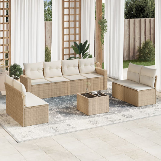 Set Divano da Giardino 9 pz con Cuscini Beige in Polyrattan - homemem39