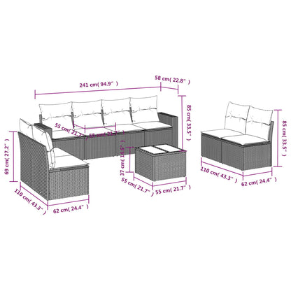 Set Divano da Giardino 9pz con Cuscini Grigio Chiaro Polyrattan - homemem39