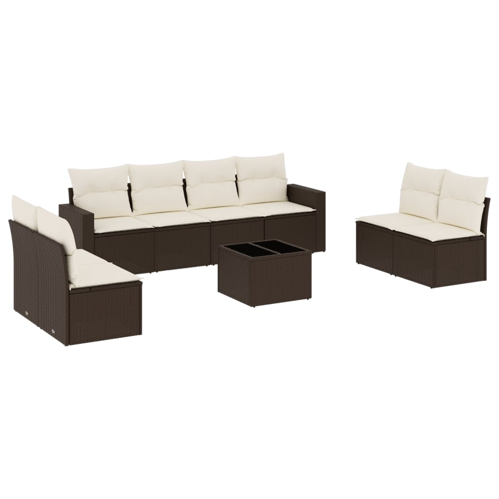 Set Divani da Giardino 9pz con Cuscini Marrone in Polyrattan