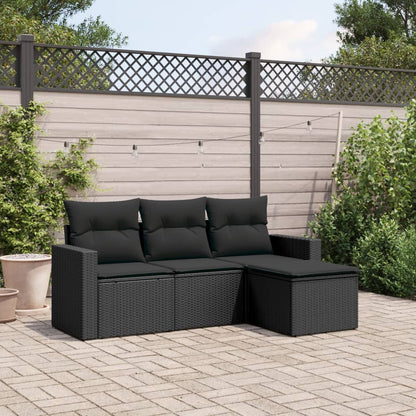 Set Divani da Giardino 4 pz con Cuscini Nero in Polyrattan - homemem39