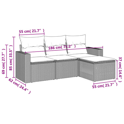 Set Divani da Giardino 4 pz con Cuscini Nero in Polyrattan - homemem39