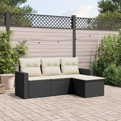 Set Divani da Giardino 4 pz con Cuscini Nero in Polyrattan - homemem39