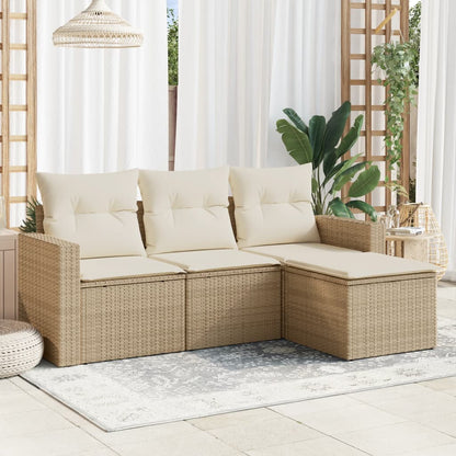 Set Divano da Giardino 4 pz con Cuscini Beige in Polyrattan - homemem39