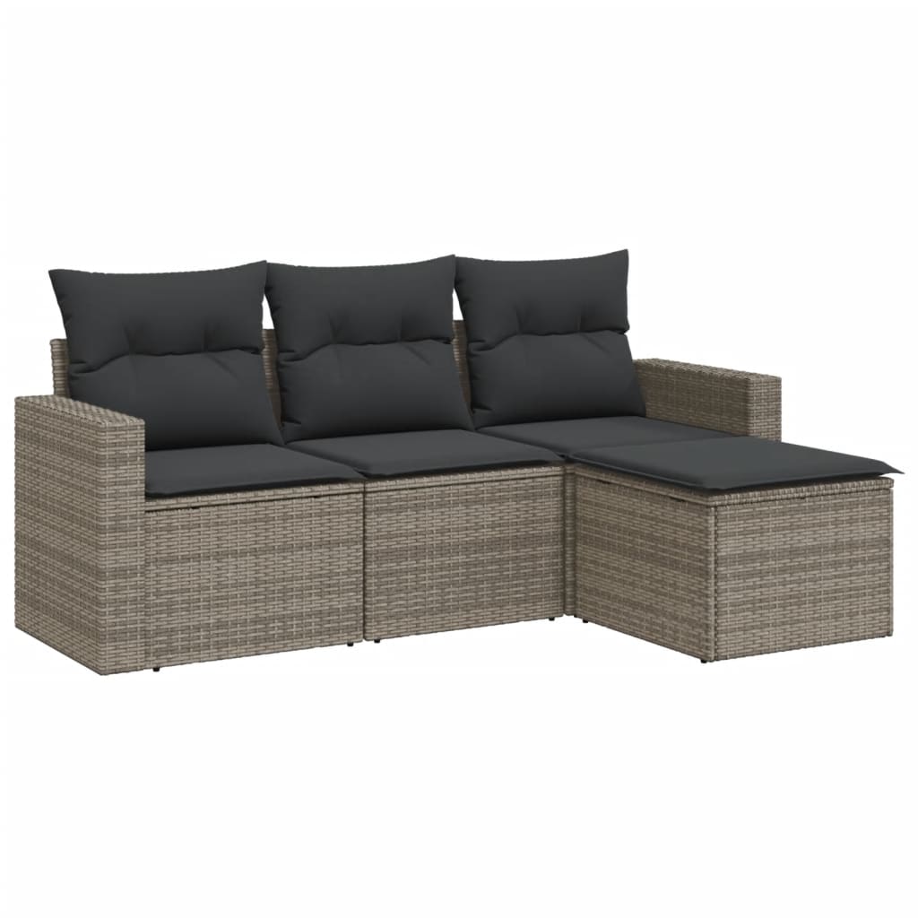 Set Divani da Giardino 4 pz con Cuscini in Polyrattan Grigio - homemem39