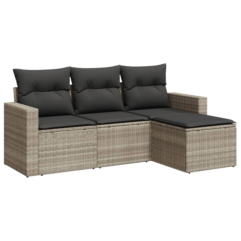 Set Divano da Giardino 4pz con Cuscini Grigio Chiaro Polyrattan - homemem39