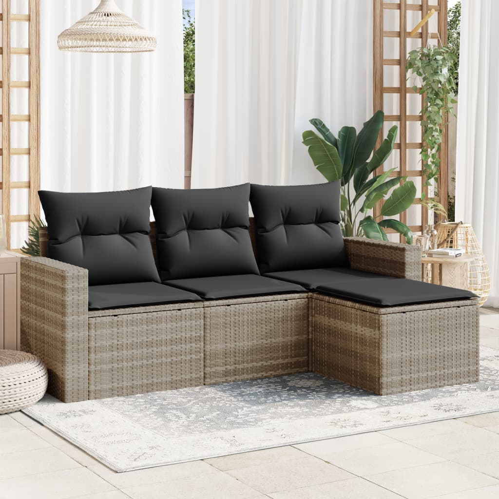 Set Divano da Giardino 4pz con Cuscini Grigio Chiaro Polyrattan - homemem39