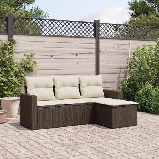 Set Divano da Giardino 4 pz con Cuscini Marrone in Polyrattan - homemem39