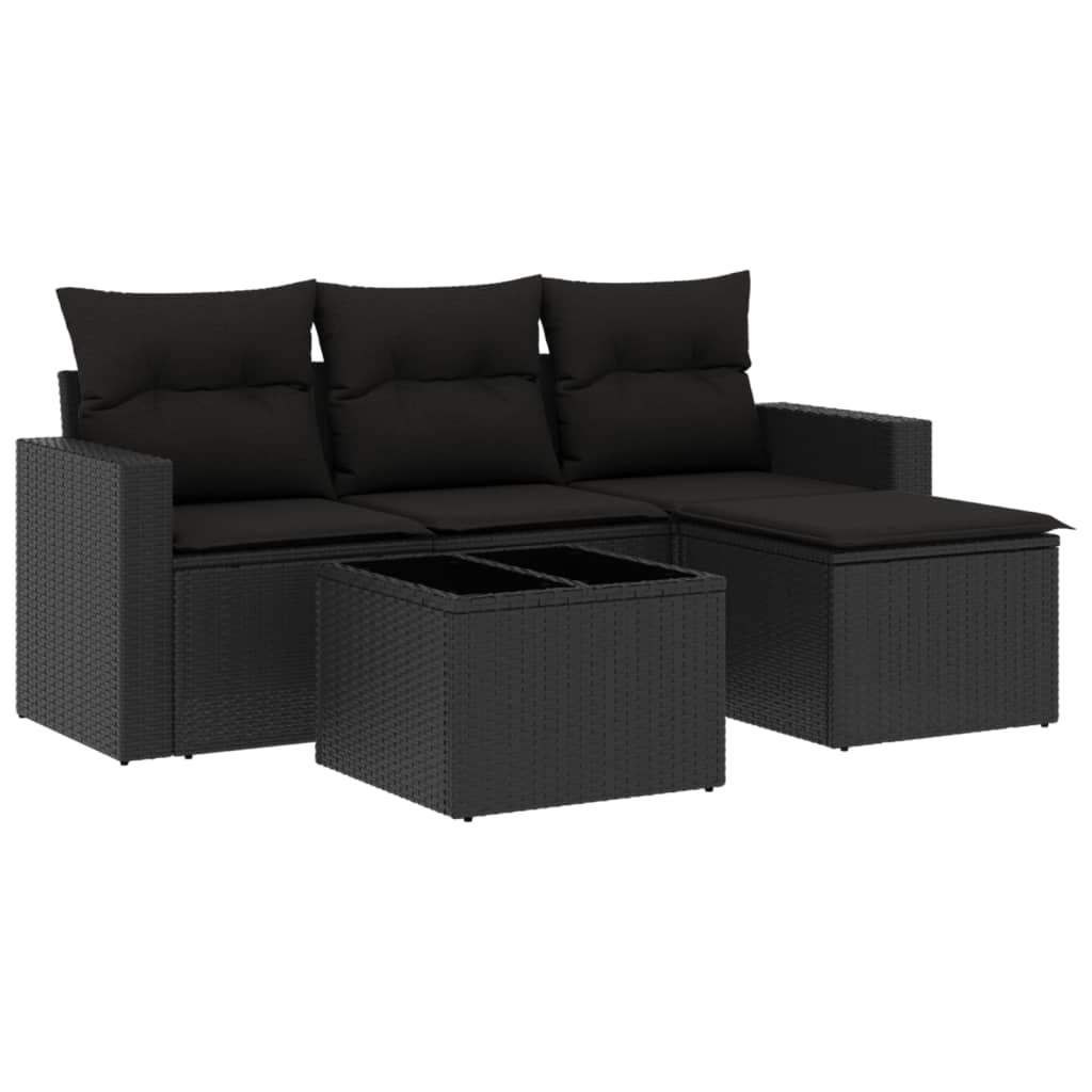 Set Divani da Giardino 5 pz con Cuscini in Polyrattan Nero - homemem39