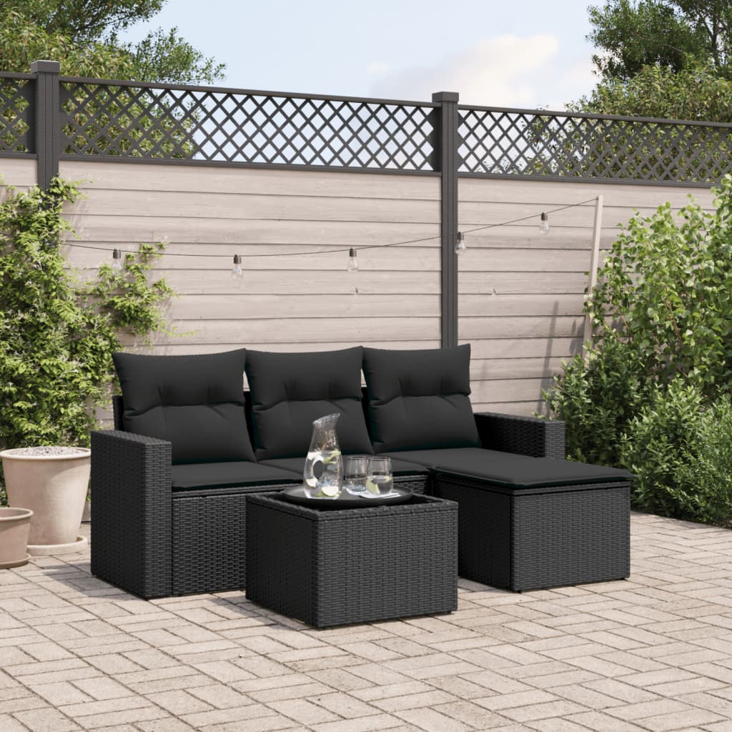 Set Divani da Giardino 5 pz con Cuscini in Polyrattan Nero - homemem39