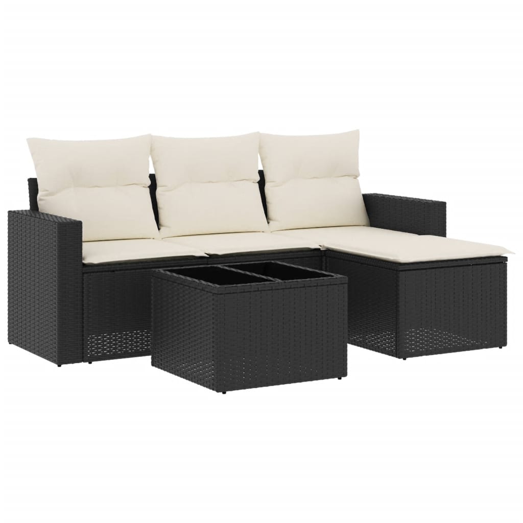 Set Divani da Giardino 5 pz con Cuscini in Polyrattan Nero - homemem39