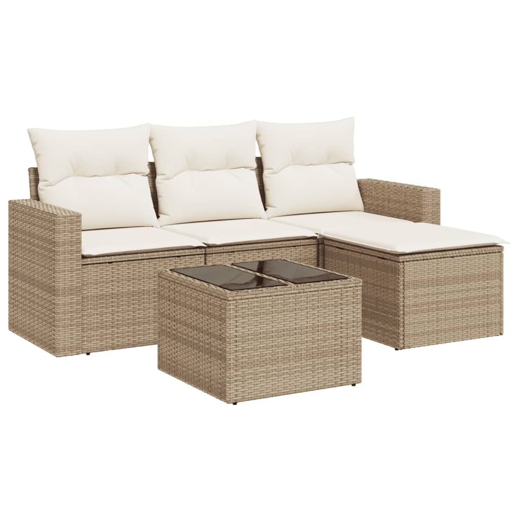 Set Divano da Giardino 5 pz con Cuscini Beige in Polyrattan - homemem39