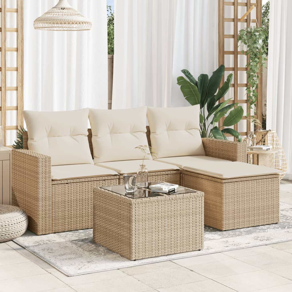 Set Divano da Giardino 5 pz con Cuscini Beige in Polyrattan - homemem39